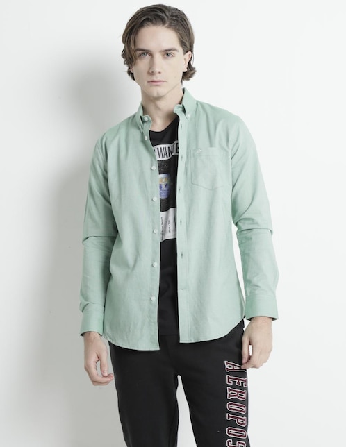 Camisa casual Aéropostale de algodón manga larga para hombre