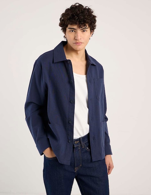 Sobrecamisa casual de algodón manga larga para hombre 1