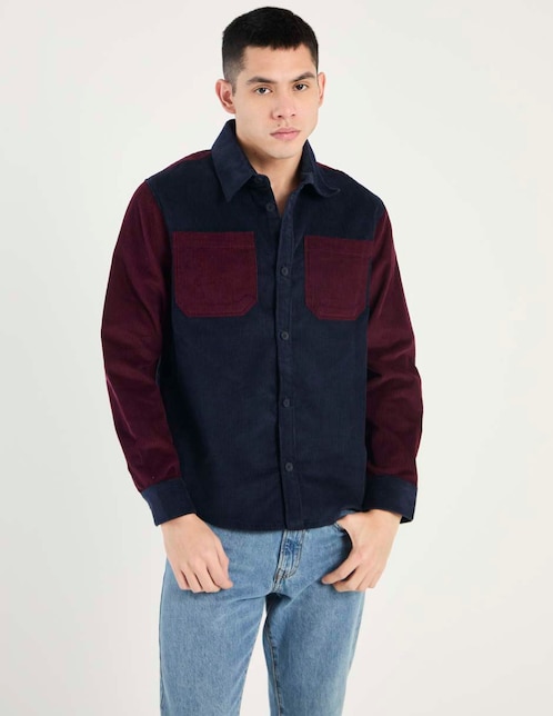 Sobrecamisa casual de pana manga larga para hombre 1