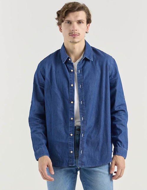 Camisa casual de mezclilla manga larga para hombre 1