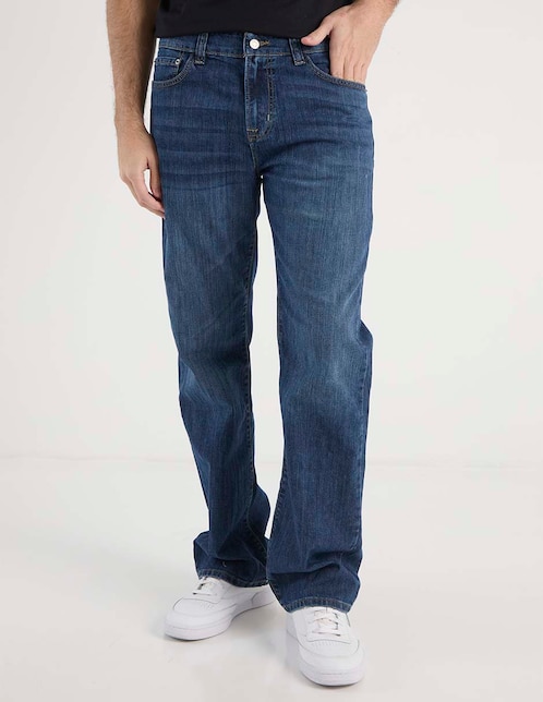 Jeans straight lavado whisker para hombre 1