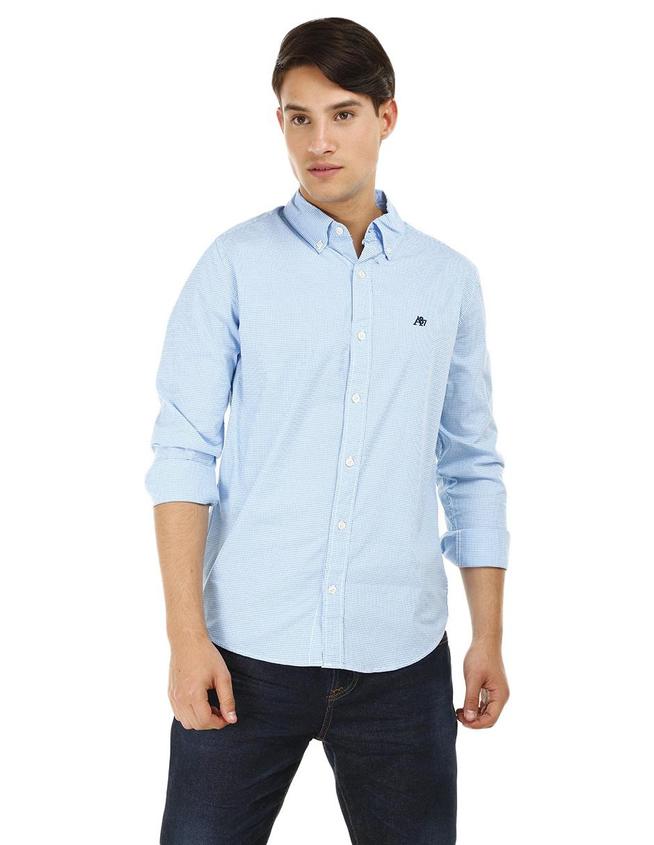 Camisa casual a cuadros Aéropostale corte regular fit manga larga azul  claro en Liverpool