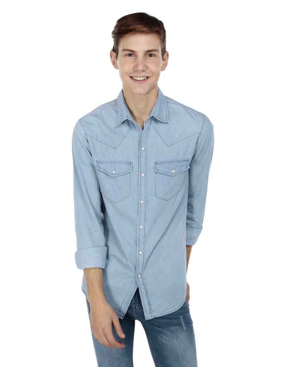 Camisa casual Aéropostale corte regular fit azul claro en Liverpool
