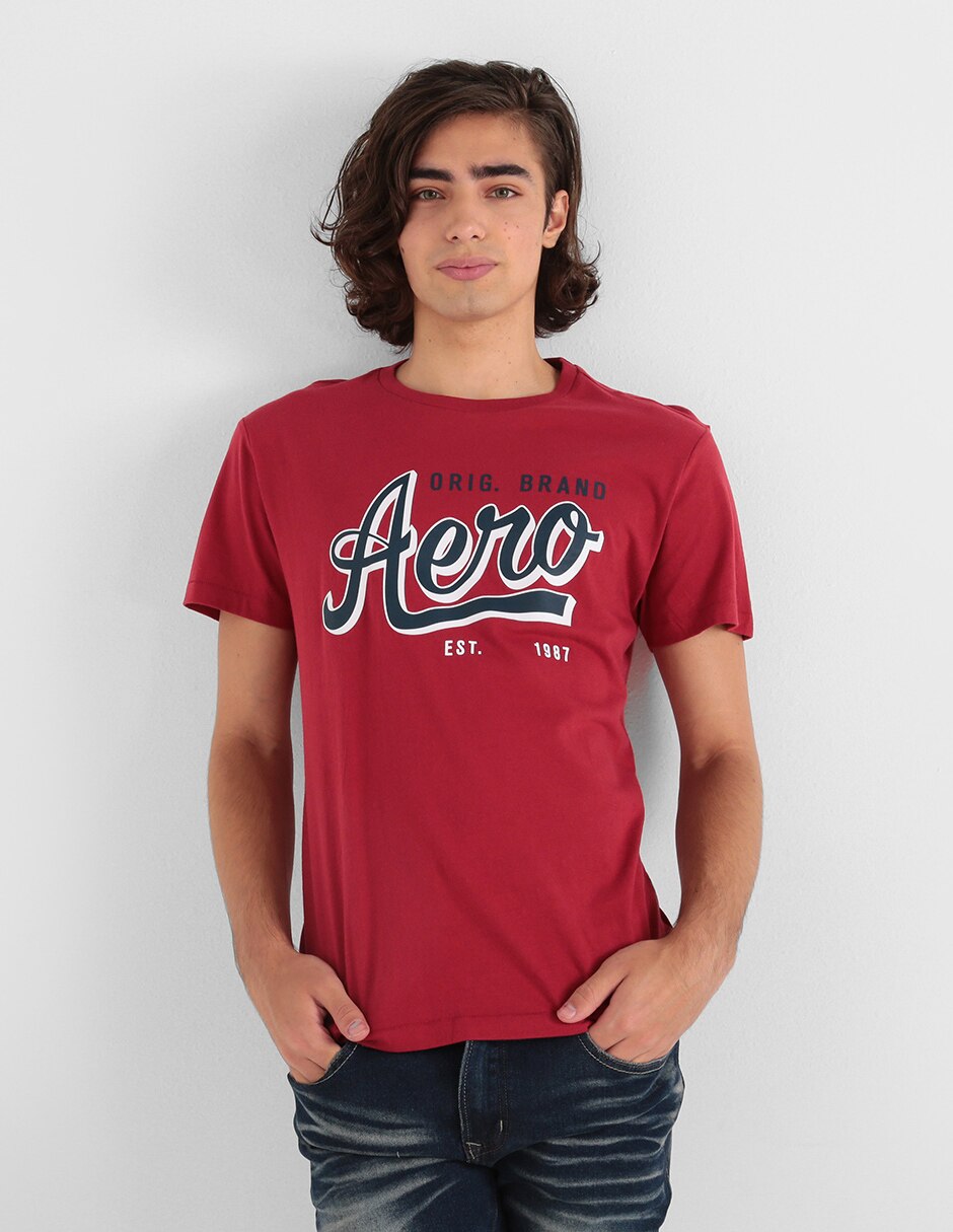 Playera Aéropostale cuello redondo rojo obscuro estampada en Liverpool