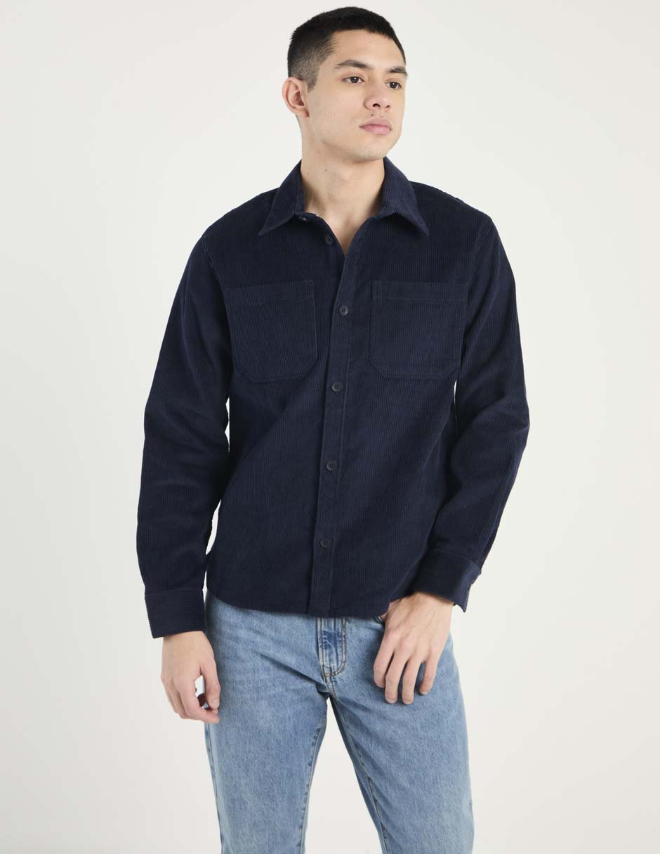 Camisa casual de pana manga larga para hombre 1