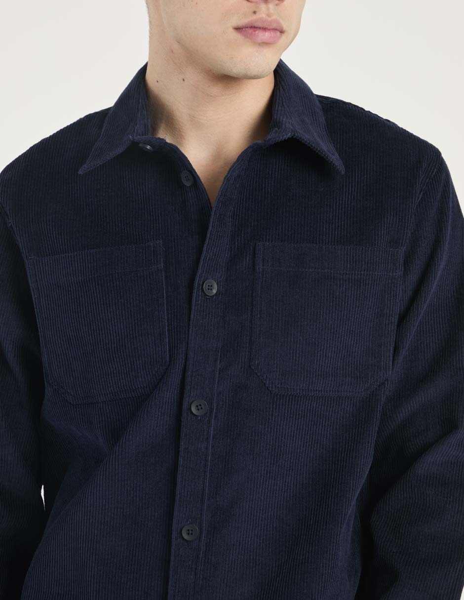 Camisa casual de pana manga larga para hombre