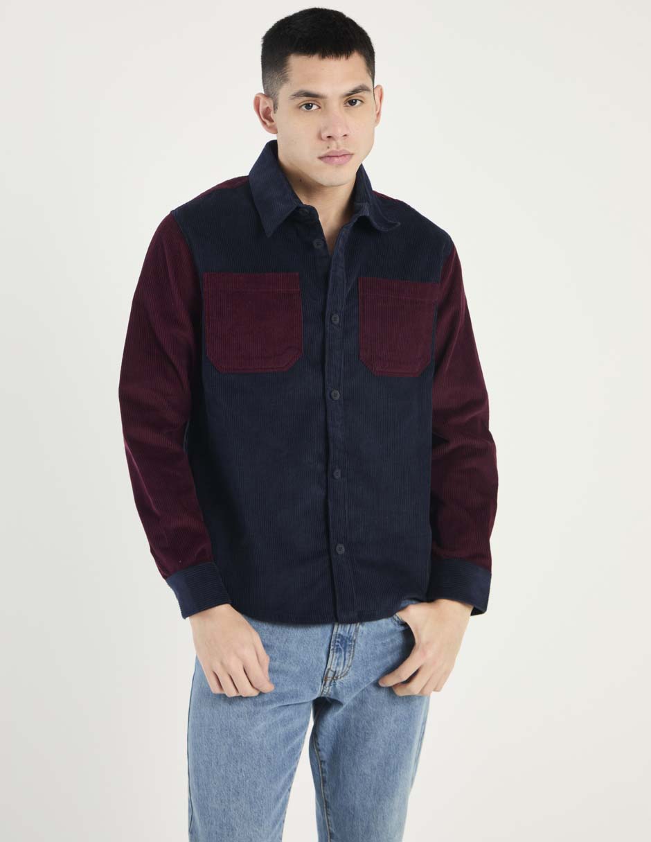 Sobrecamisa casual de pana manga larga para hombre