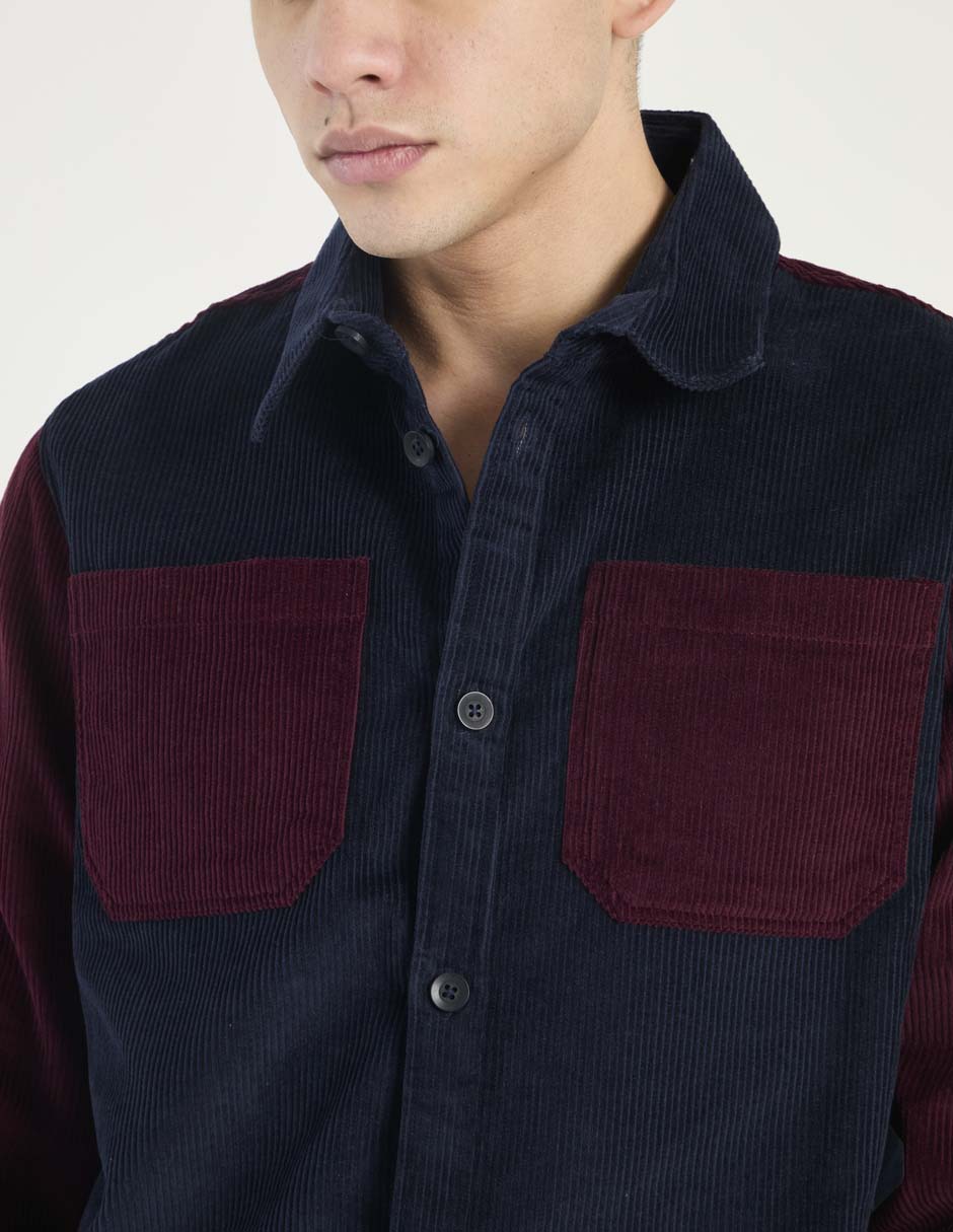 Sobrecamisa casual de pana manga larga para hombre 4