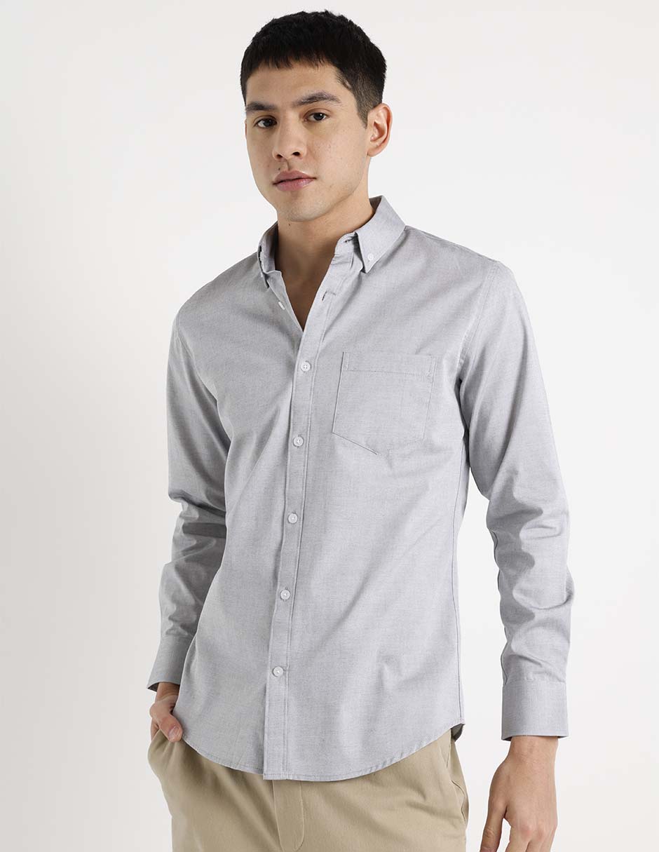 Camisa casual de algodón manga larga para hombre