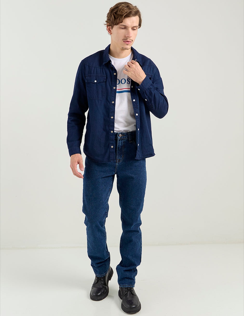 Jeans straight lavado obscuro para hombre 3